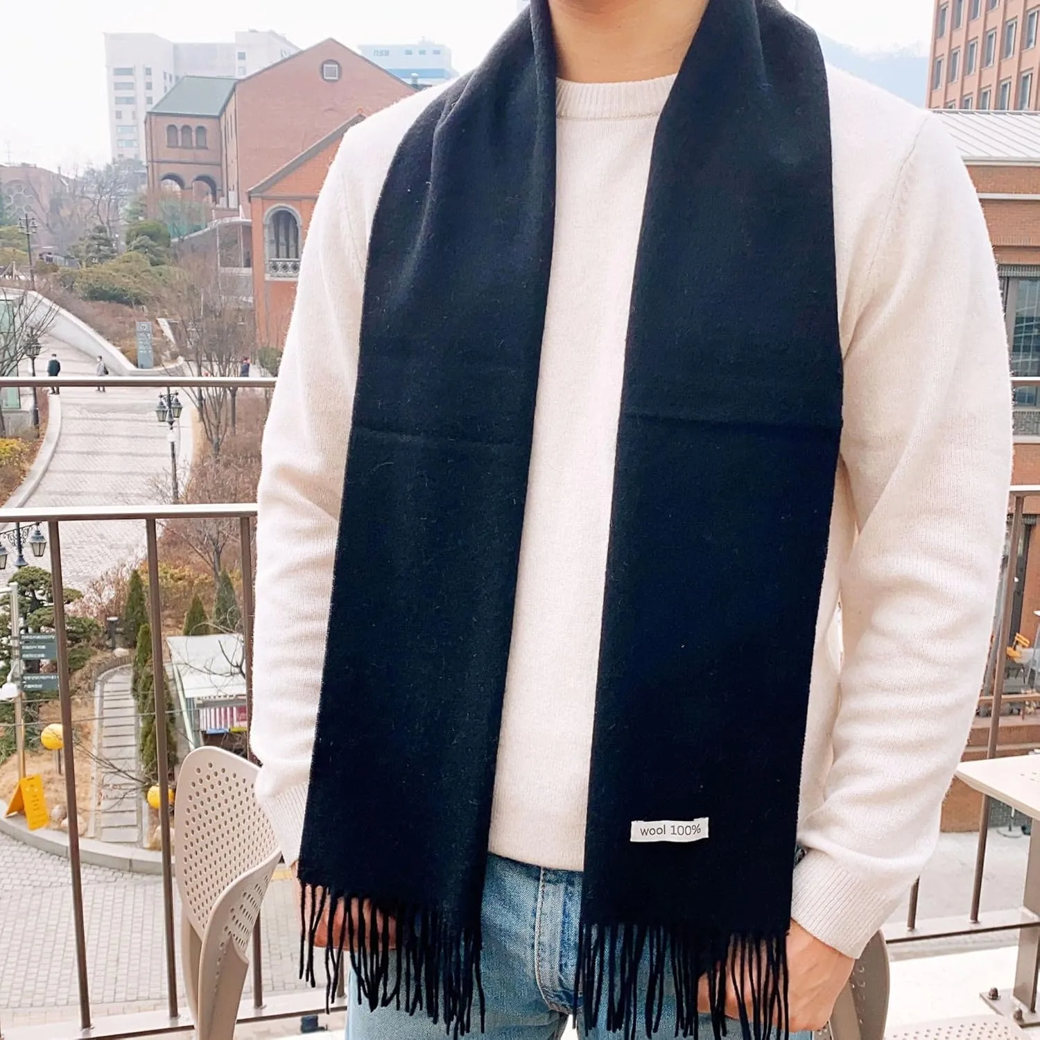 100% Wool Scarf - Men and Women Winter Warm Soft Luxurious Solid Colors Gift Box
