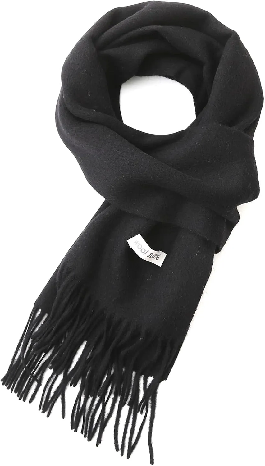 100% Wool Scarf - Men and Women Winter Warm Soft Luxurious Solid Colors Gift Box