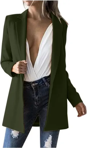 2024 Fall Blazers for Women Business Casual Solid Plus Size Blazers Jackets Open Front Work Office Blazer Coat