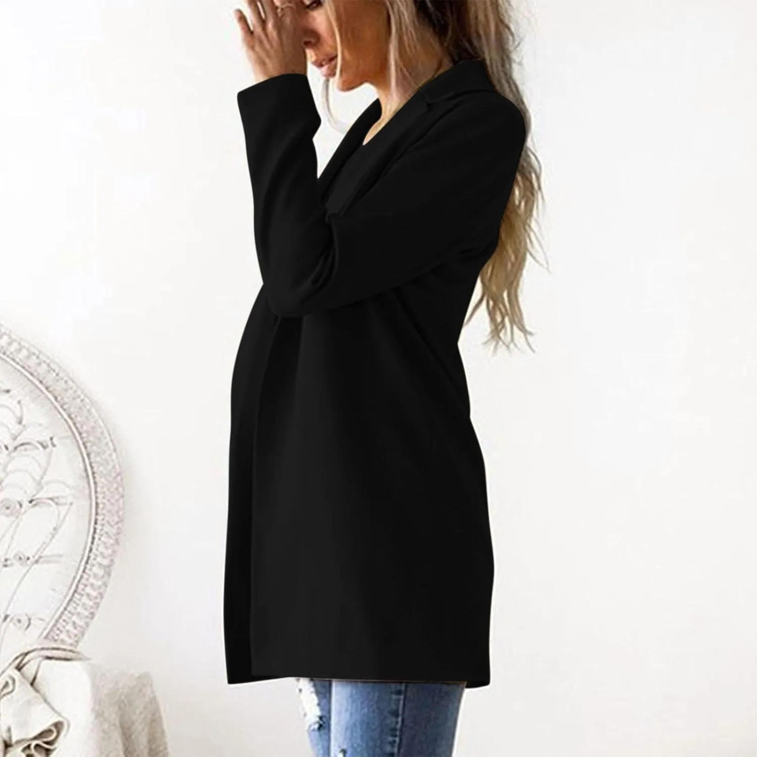 2024 Fall Blazers for Women Business Casual Solid Plus Size Blazers Jackets Open Front Work Office Blazer Coat