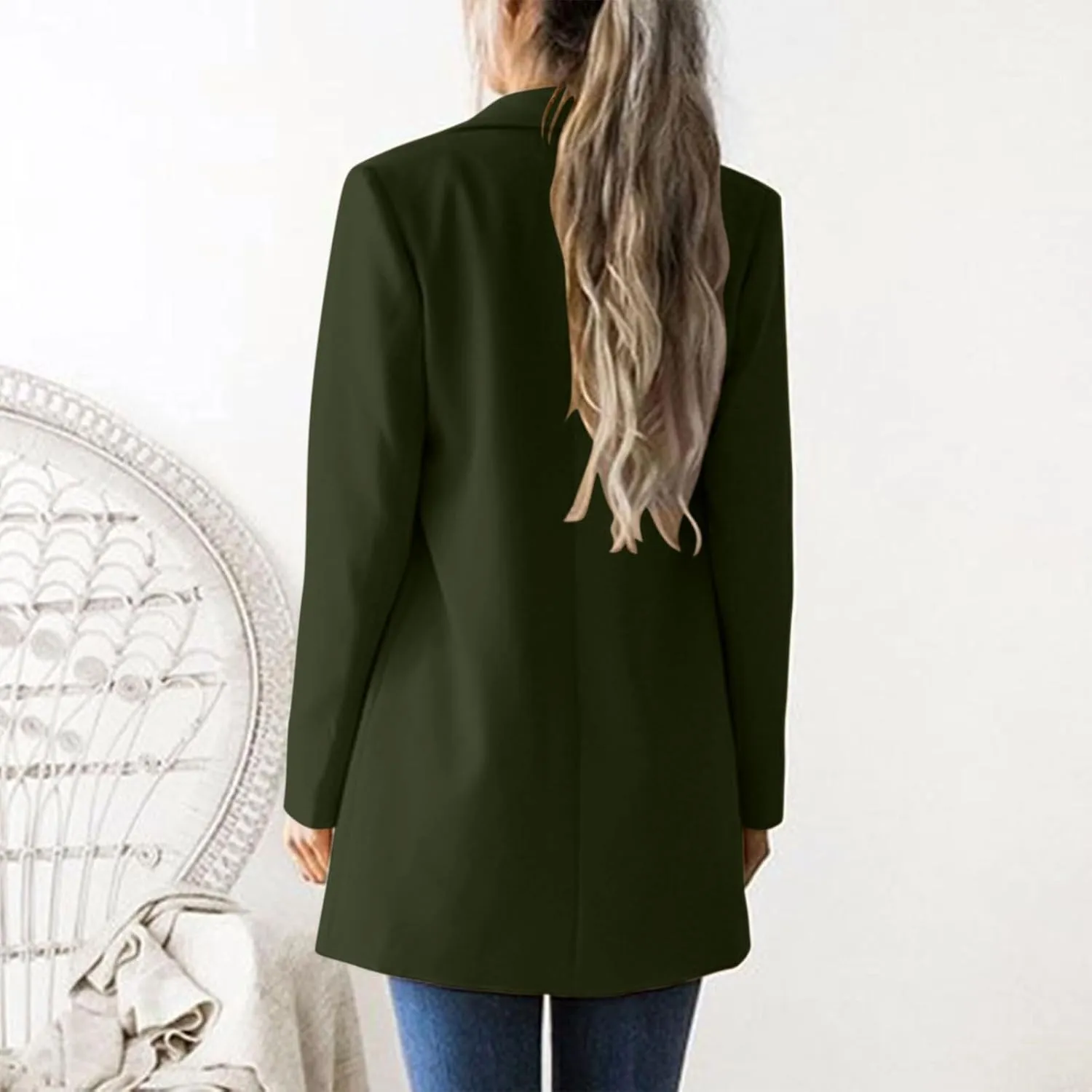2024 Fall Blazers for Women Business Casual Solid Plus Size Blazers Jackets Open Front Work Office Blazer Coat