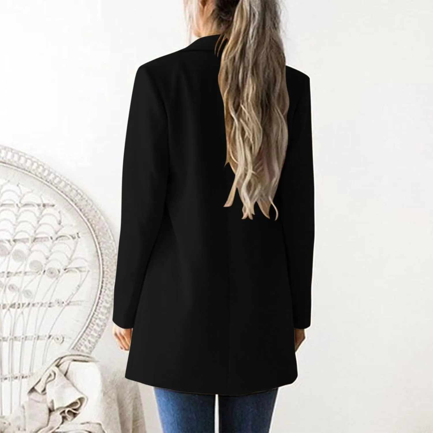 2024 Fall Blazers for Women Business Casual Solid Plus Size Blazers Jackets Open Front Work Office Blazer Coat