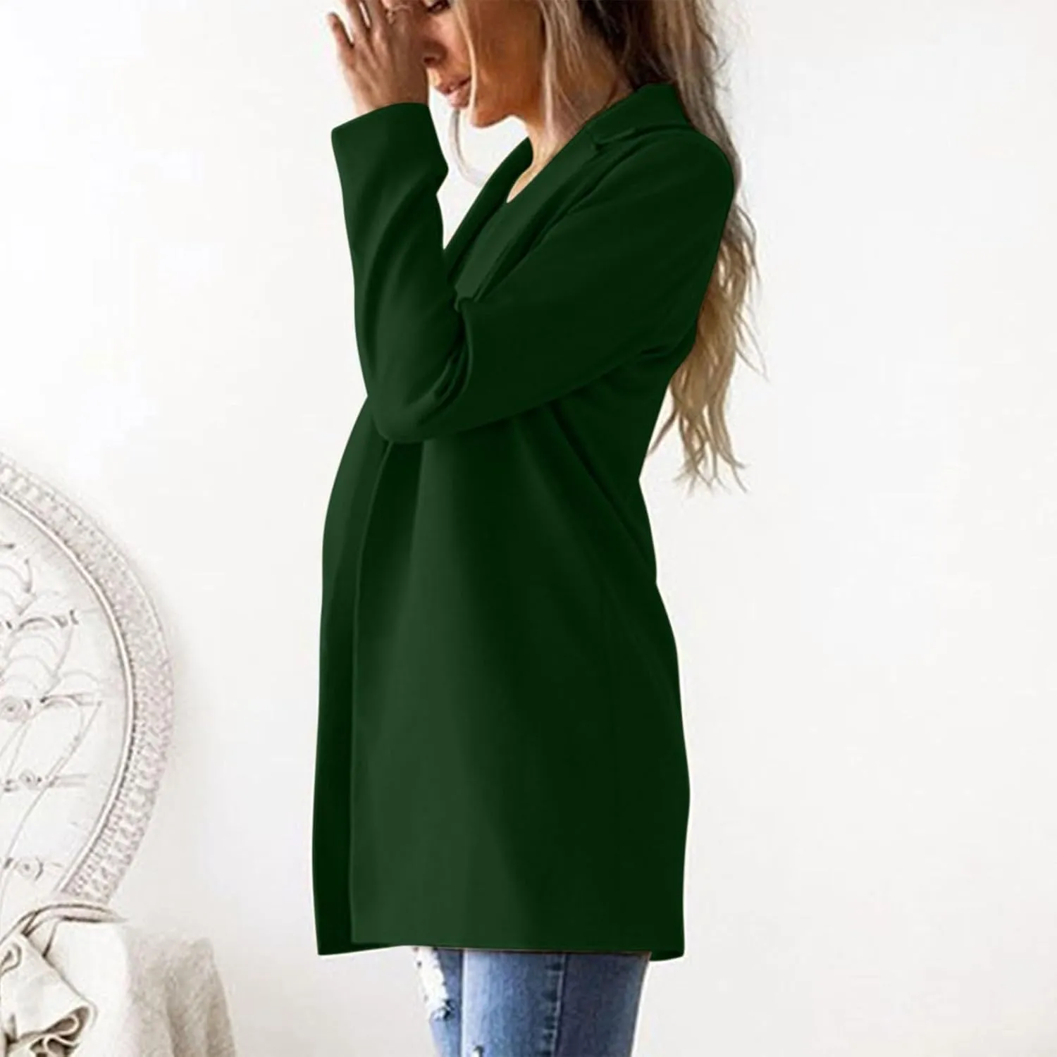 2024 Fall Blazers for Women Business Casual Solid Plus Size Blazers Jackets Open Front Work Office Blazer Coat