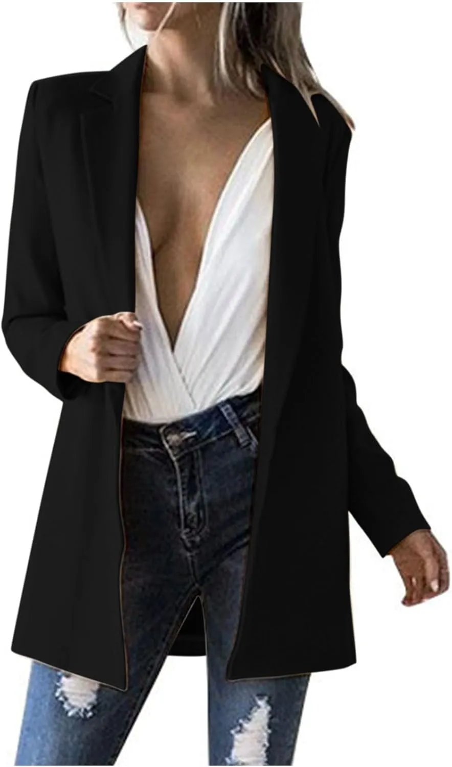 2024 Fall Blazers for Women Business Casual Solid Plus Size Blazers Jackets Open Front Work Office Blazer Coat