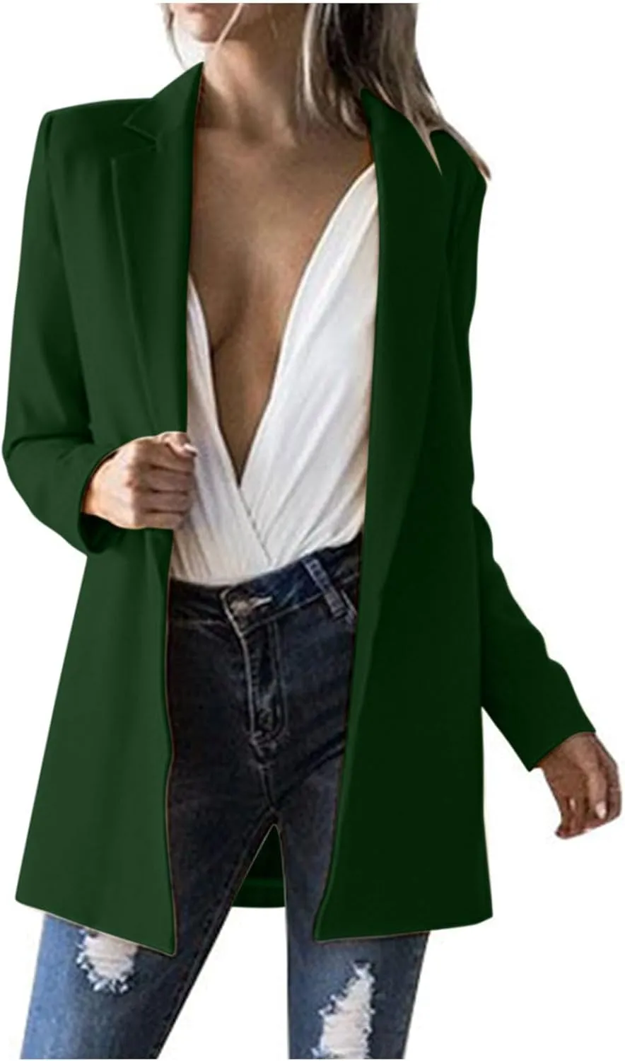 2024 Fall Blazers for Women Business Casual Solid Plus Size Blazers Jackets Open Front Work Office Blazer Coat