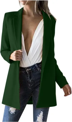 2024 Fall Blazers for Women Business Casual Solid Plus Size Blazers Jackets Open Front Work Office Blazer Coat
