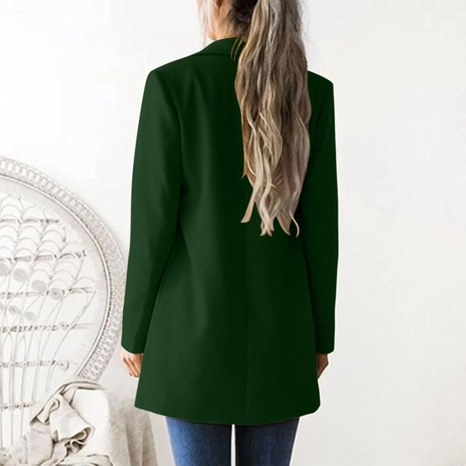 2024 Fall Blazers for Women Business Casual Solid Plus Size Blazers Jackets Open Front Work Office Blazer Coat