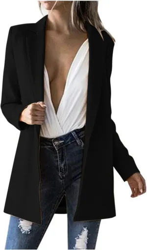 2024 Fall Blazers for Women Business Casual Solid Plus Size Blazers Jackets Open Front Work Office Blazer Coat