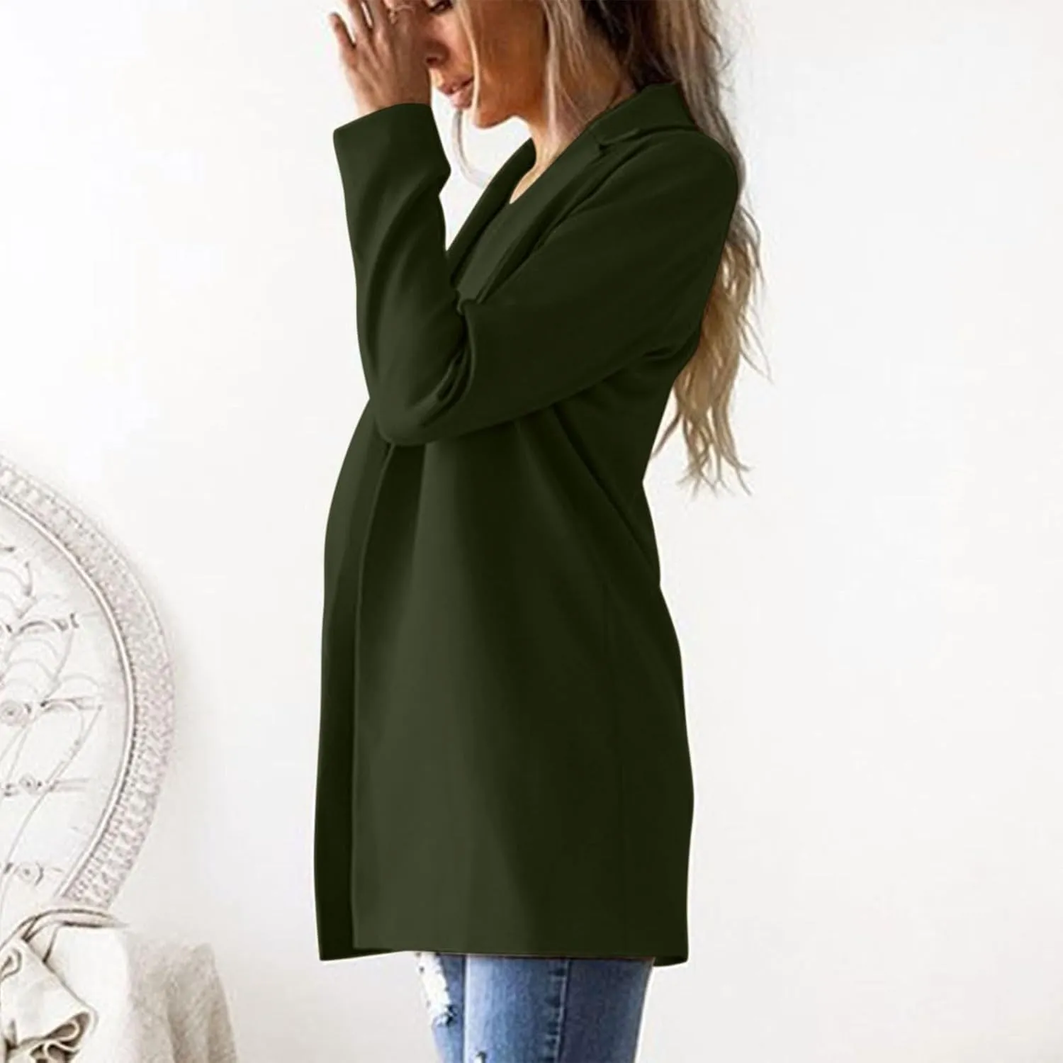 2024 Fall Blazers for Women Business Casual Solid Plus Size Blazers Jackets Open Front Work Office Blazer Coat