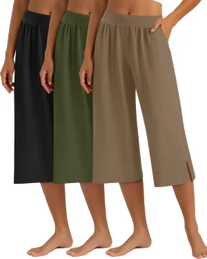 3 Pack Women's Capri Pants Capri Joggers Loose Cropped Workout Sweatpants Running Lounge Pants with Pockets