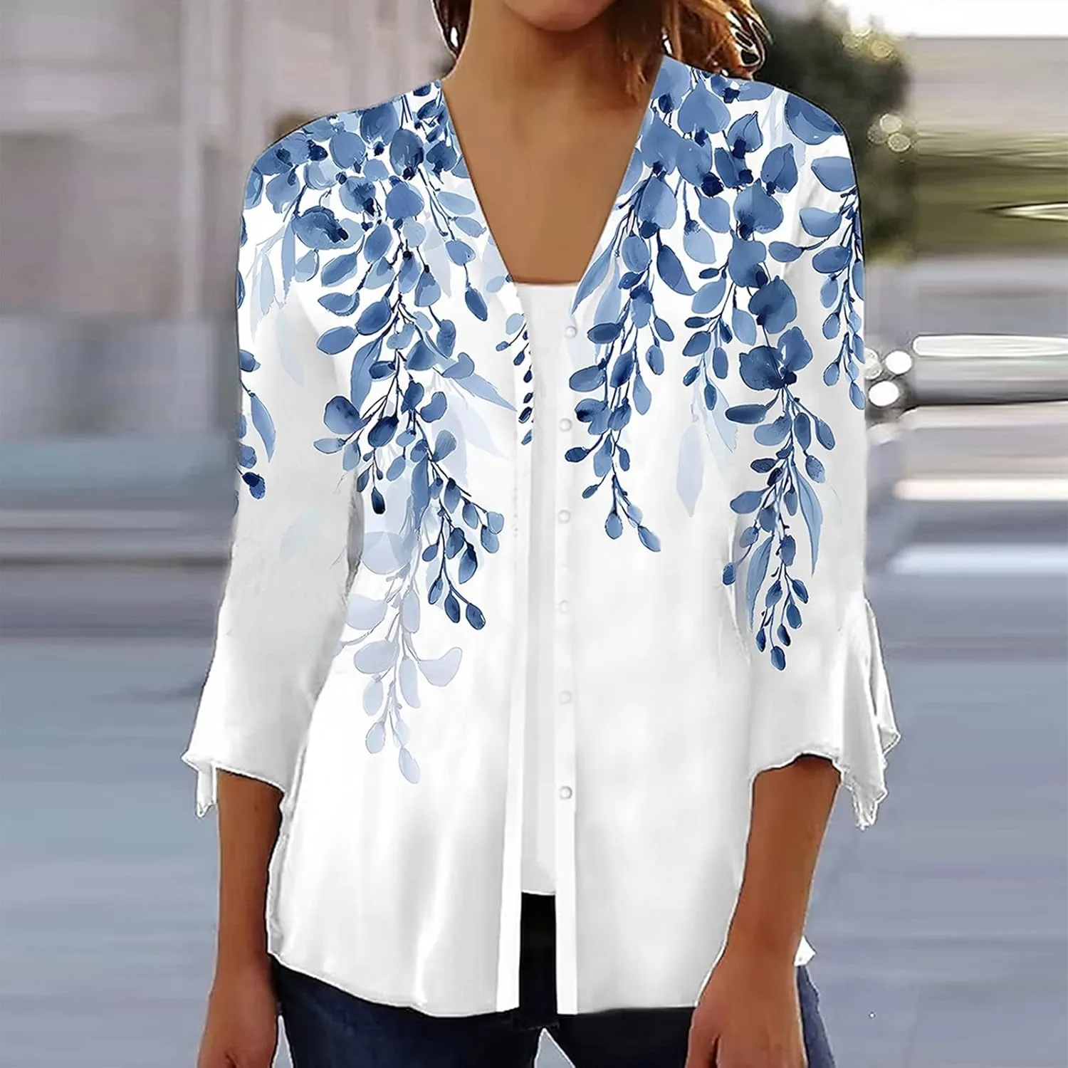 3/4 Sleeve Cardigans for Women Lightweight Extra Soft Open Front Casual Vintage Floral Print Various Style Cardigan