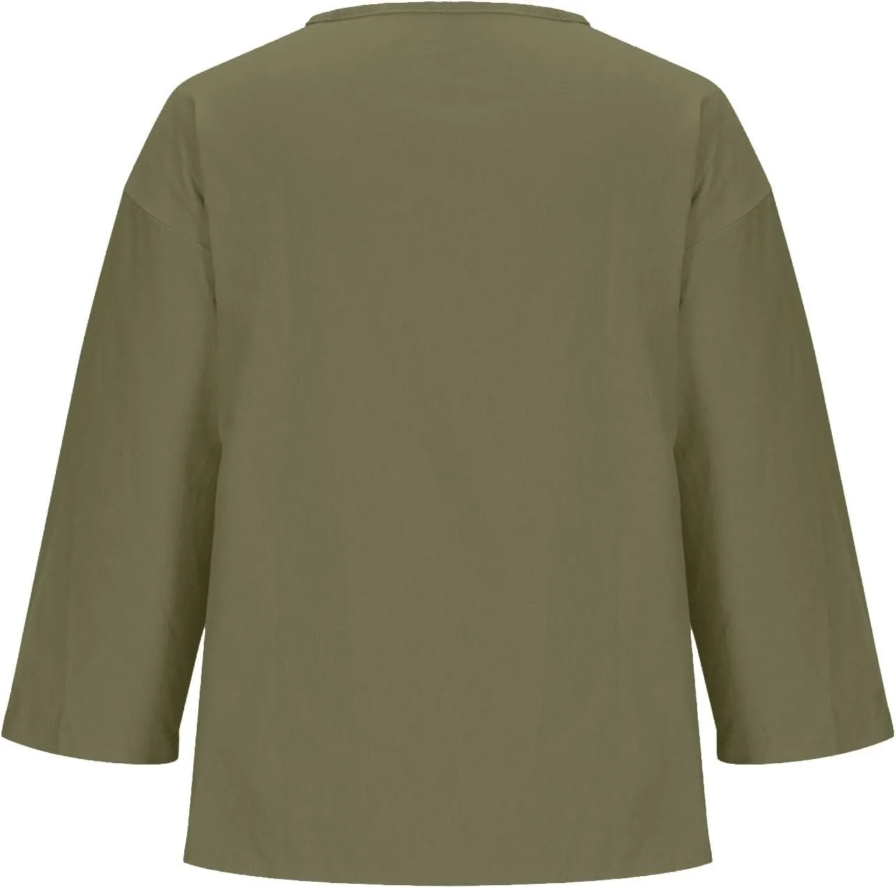3/4 Sleeve Shirts for Women Solid Color Basic Summer Tops Casual Button V-Neck Pullover Blouse Ladies Tunic Tshirt