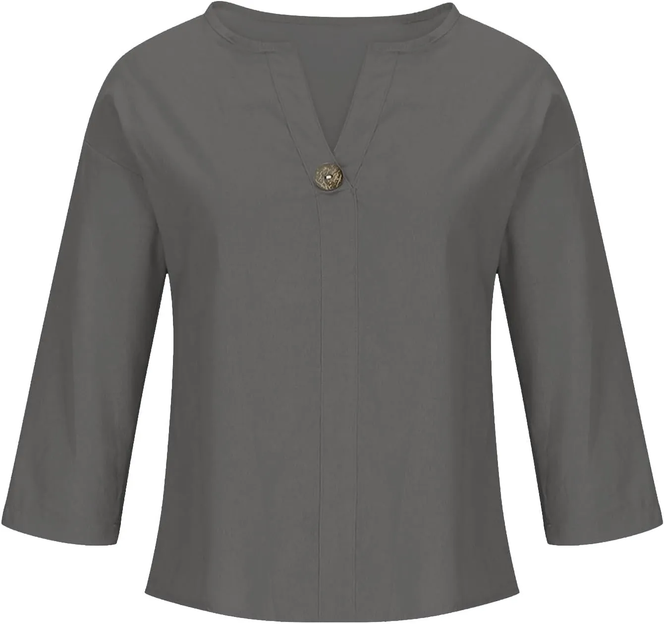 3/4 Sleeve Shirts for Women Solid Color Basic Summer Tops Casual Button V-Neck Pullover Blouse Ladies Tunic Tshirt