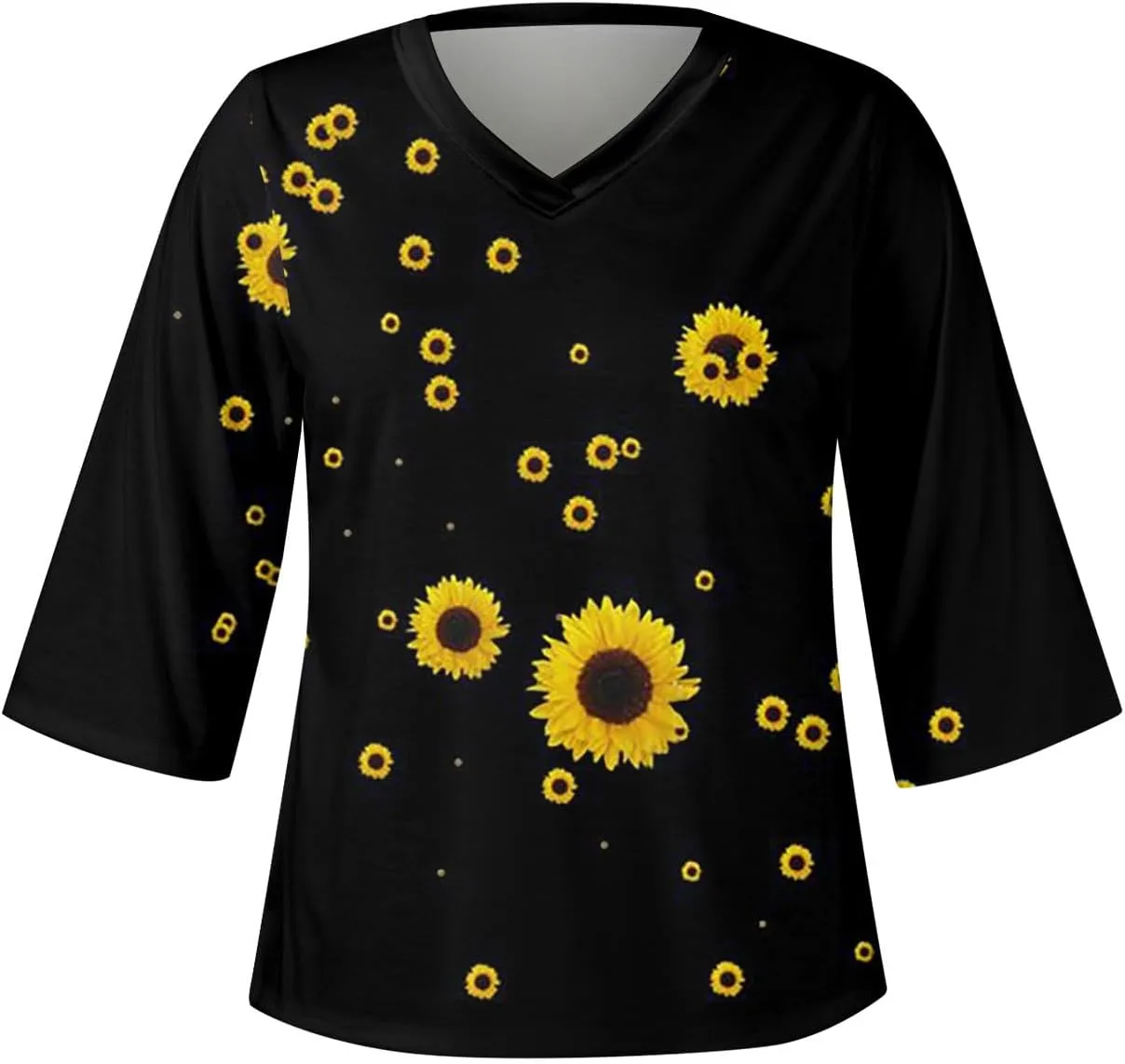 3/4 Sleeve T Shirts for Women V Neck 3/4 Sleeve Pullover Floral Print Baggy T Shirts Business Cute Work Tops