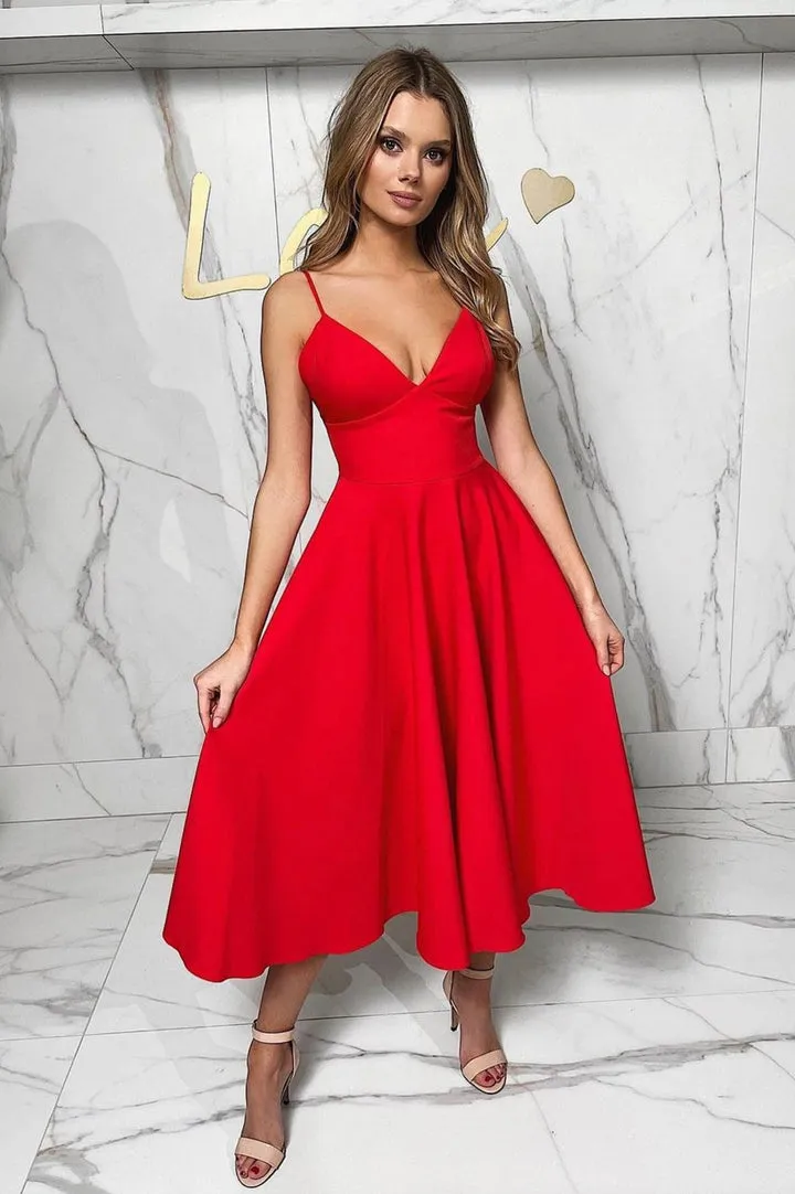 A-Line Cute V Neck Short White/Red Prom Dresses A-Line Party Dresses Homecoming Dresses