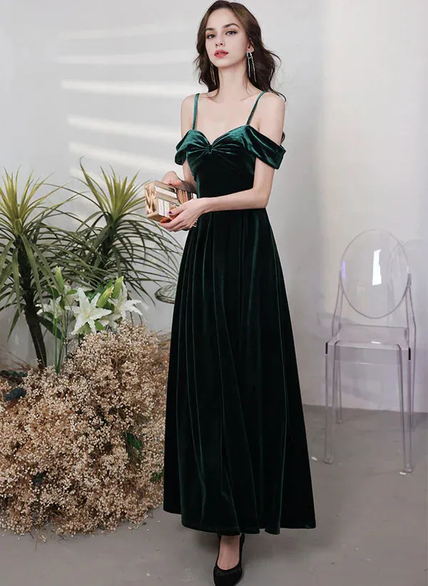 A-Line Velvet Simple Sweetheart Off Shoulder Party Dress Velvet Prom Dress Wedding Guest Party Dresses Evening Dress
