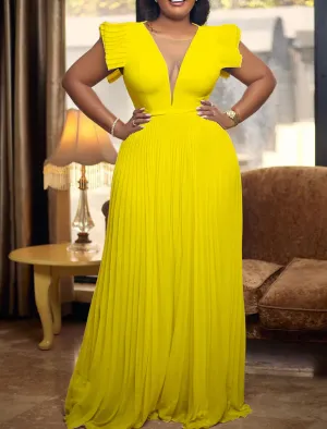 A-Line Wedding Guest Dresses Elegant Dress Party Wear Wedding Party Floor Length Sleeveless V Neck Evening Dress with Pleats