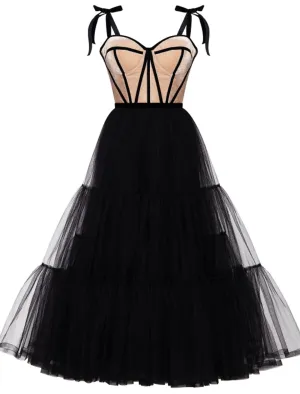 Aimishang  A-Line Cocktail Dresses Party Black Dress Plus Size Wedding Guest Cocktail Party Tea Length Sleeveless Sweetheart Wednesday Addams Family Tulle with Pleats Tiered
