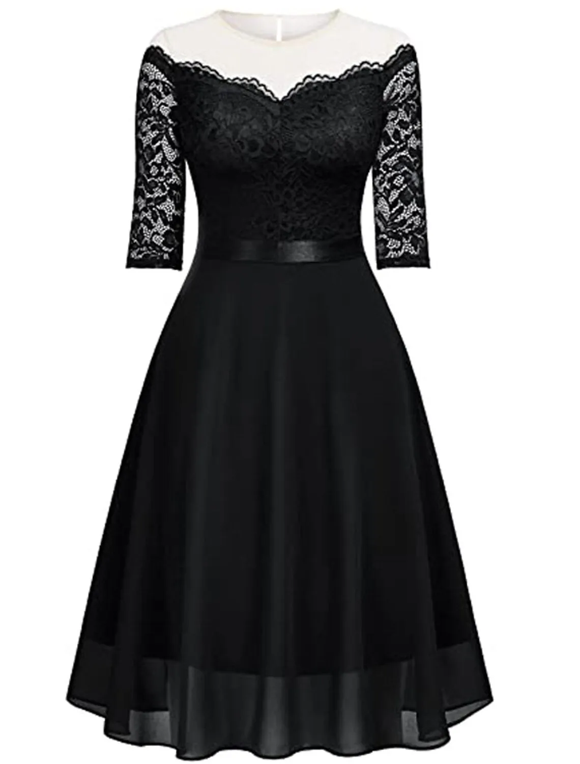 Aimishang  A-Line Cocktail Dresses Vintage Dress Party Wear Cocktail Party Knee Length Half Sleeve Jewel Neck Fall Wedding Guest Lace with Pleats