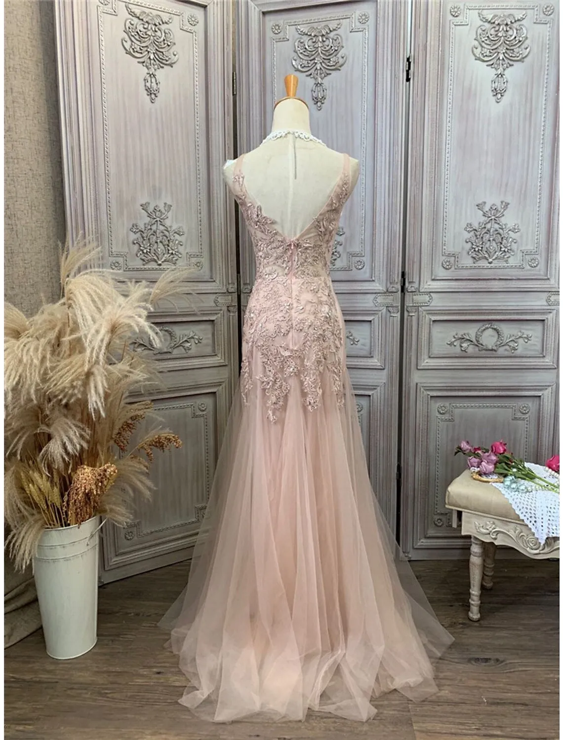 Aimishang   Mermaid / Trumpet Prom Dresses Maxi Dress Party Wear Wedding Party Sweep / Brush Train Sleeveless V Neck Tulle with Appliques
