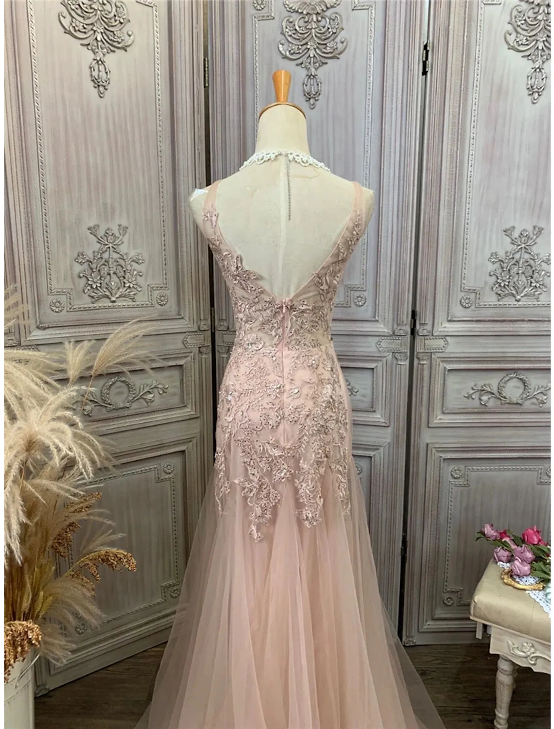 Aimishang   Mermaid / Trumpet Prom Dresses Maxi Dress Party Wear Wedding Party Sweep / Brush Train Sleeveless V Neck Tulle with Appliques