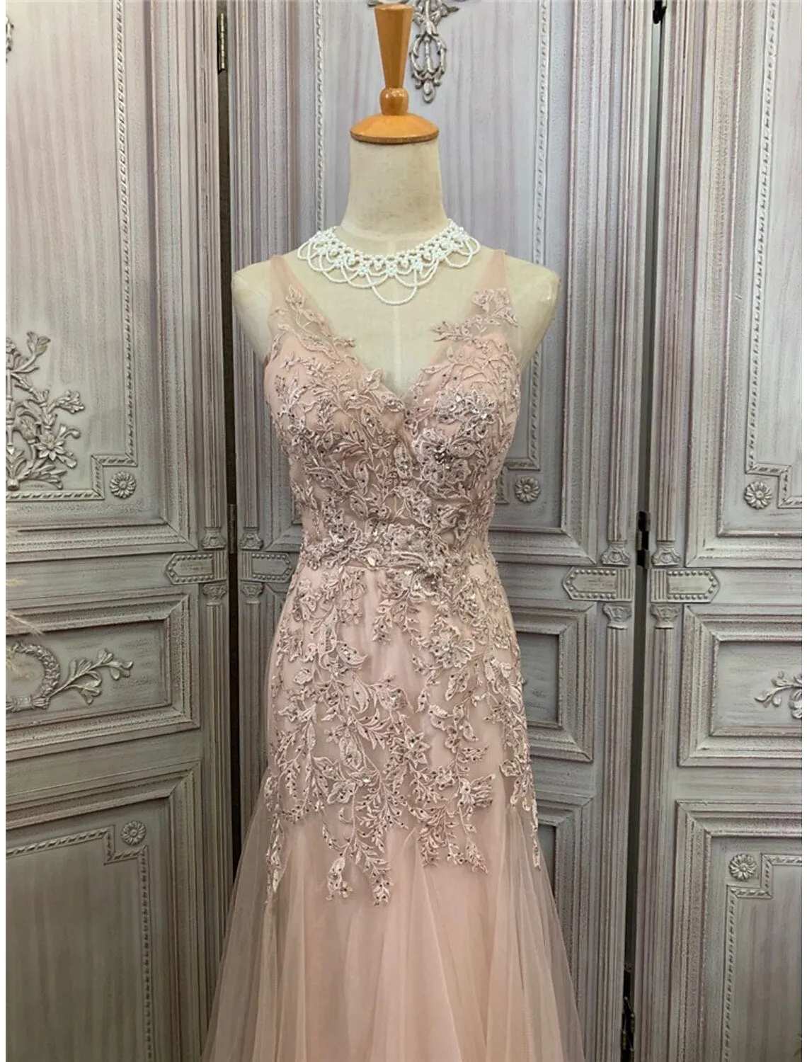 Aimishang   Mermaid / Trumpet Prom Dresses Maxi Dress Party Wear Wedding Party Sweep / Brush Train Sleeveless V Neck Tulle with Appliques