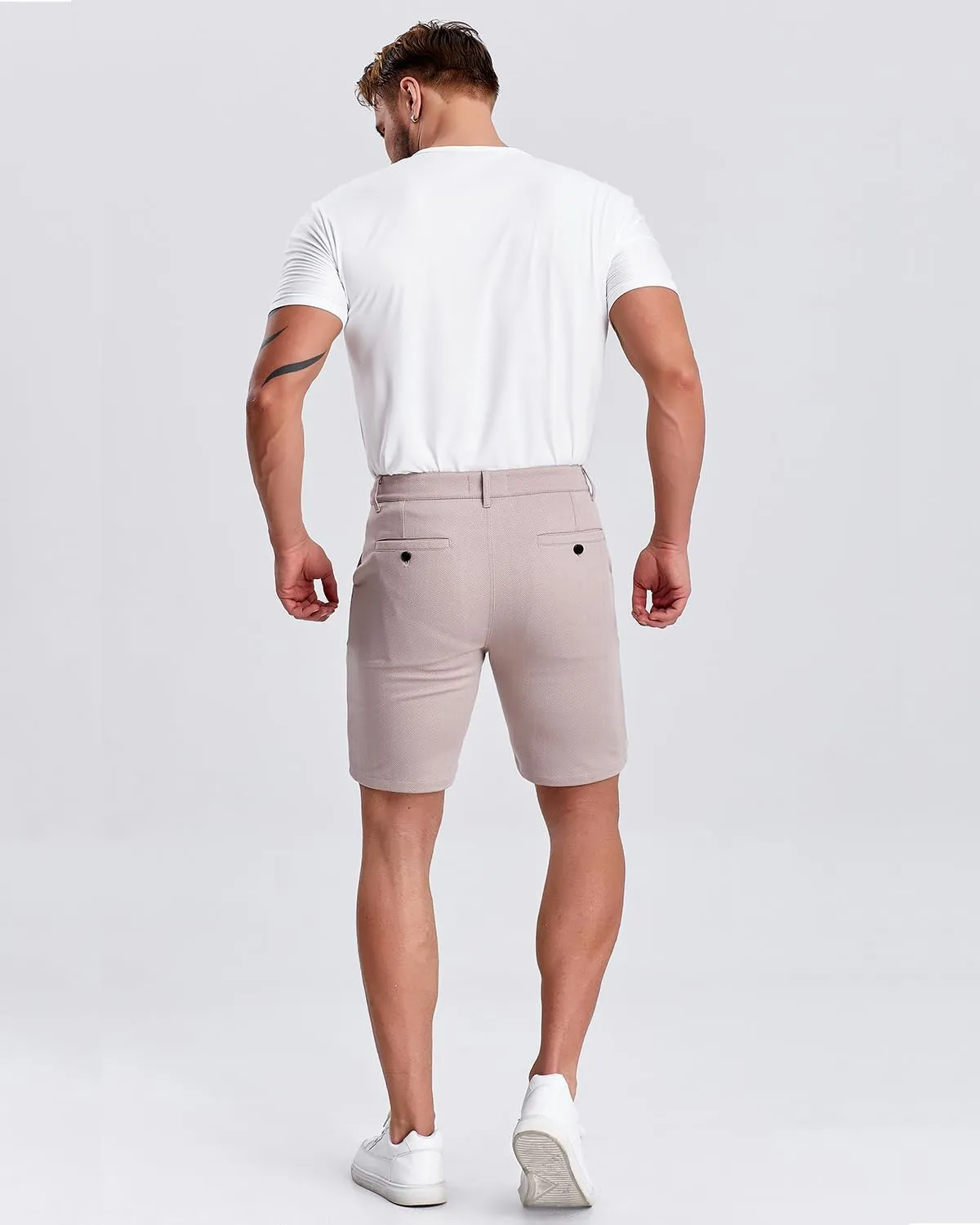 ALLELMS Mens Shorts Slim Fit Stretch 9 Inch Inseam Chino Golf Shorts Pants