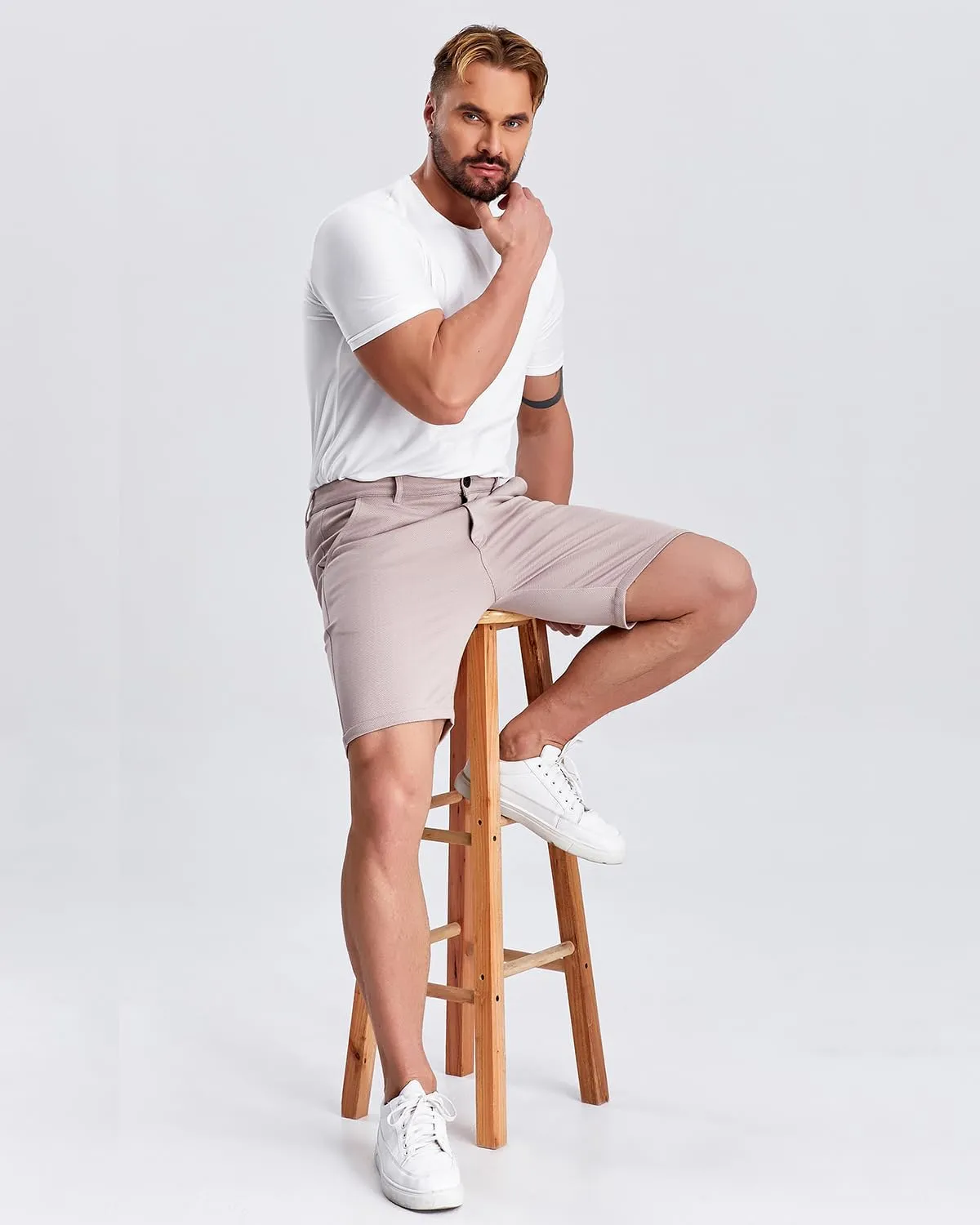 ALLELMS Mens Shorts Slim Fit Stretch 9 Inch Inseam Chino Golf Shorts Pants