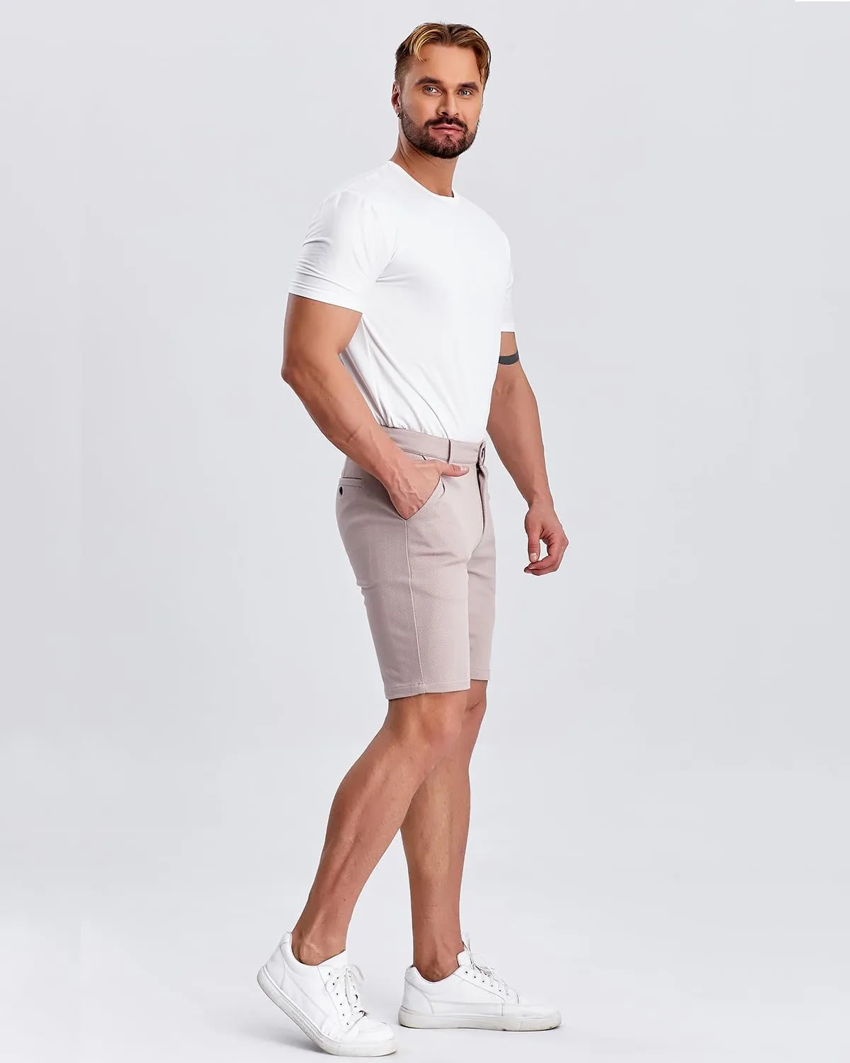 ALLELMS Mens Shorts Slim Fit Stretch 9 Inch Inseam Chino Golf Shorts Pants