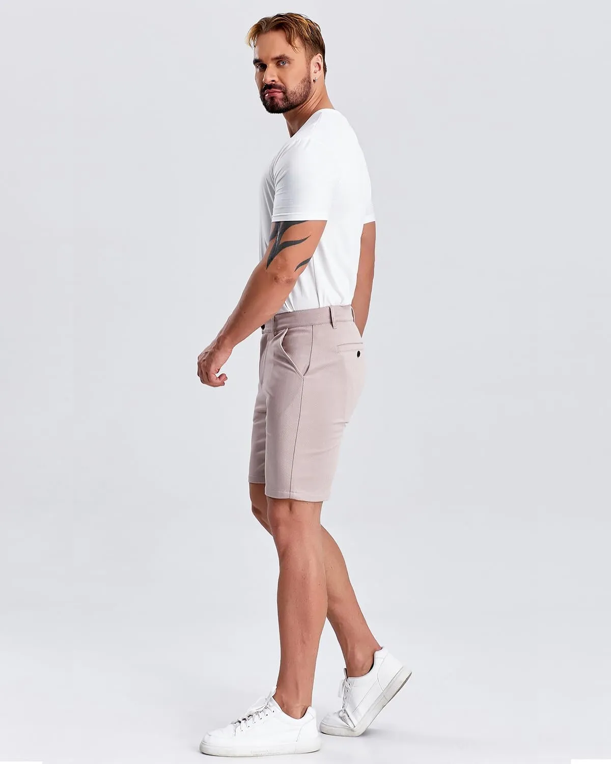 ALLELMS Mens Shorts Slim Fit Stretch 9 Inch Inseam Chino Golf Shorts Pants