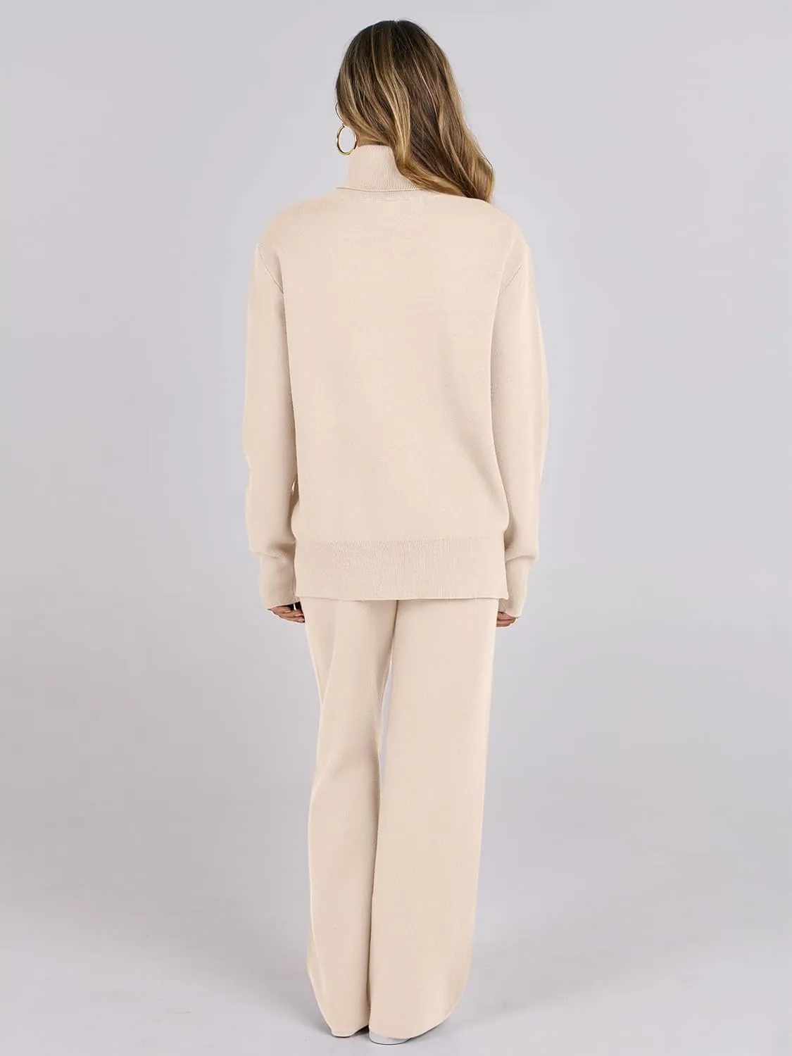 ANRABESS Womens 2 Piece Outfits Sweater Sets Loose Turtlenck Knit Pullover Top Wide Leg Pants 2024 Fall Lounge Sweatsuits