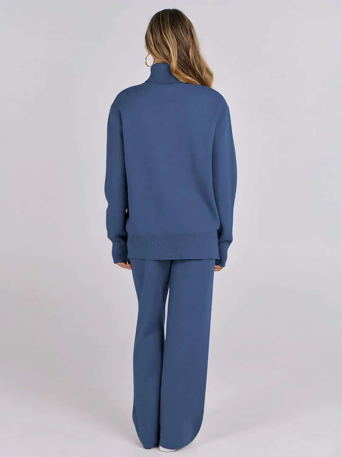 ANRABESS Womens 2 Piece Outfits Sweater Sets Loose Turtlenck Knit Pullover Top Wide Leg Pants 2024 Fall Lounge Sweatsuits