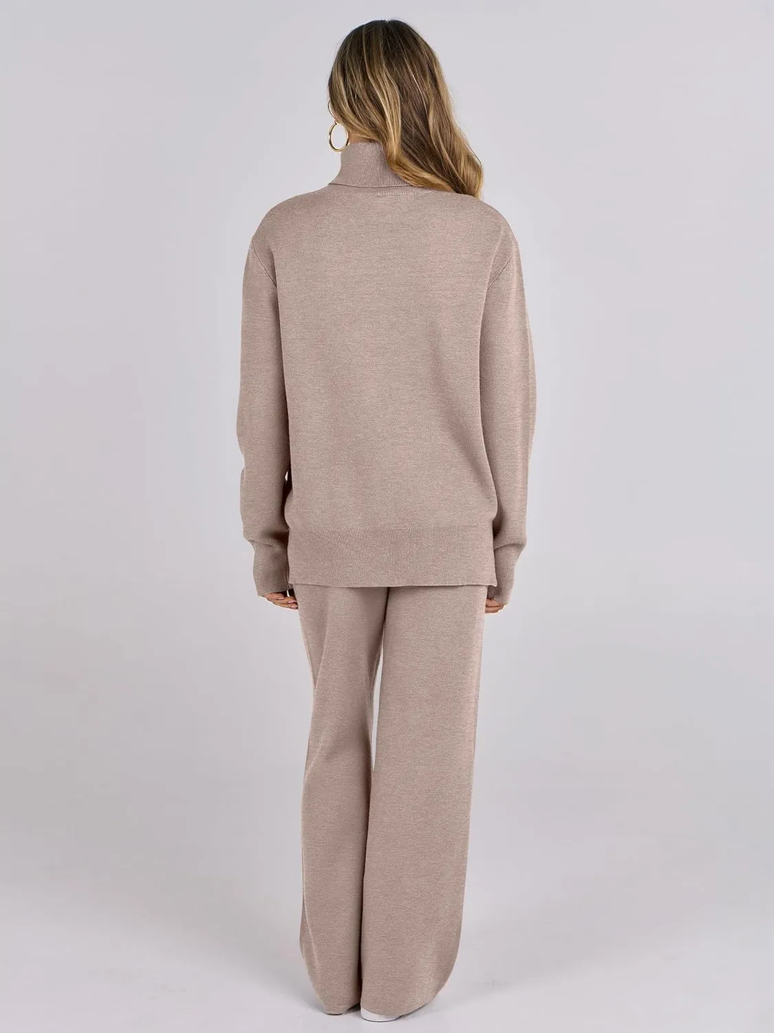 ANRABESS Womens 2 Piece Outfits Sweater Sets Loose Turtlenck Knit Pullover Top Wide Leg Pants 2024 Fall Lounge Sweatsuits