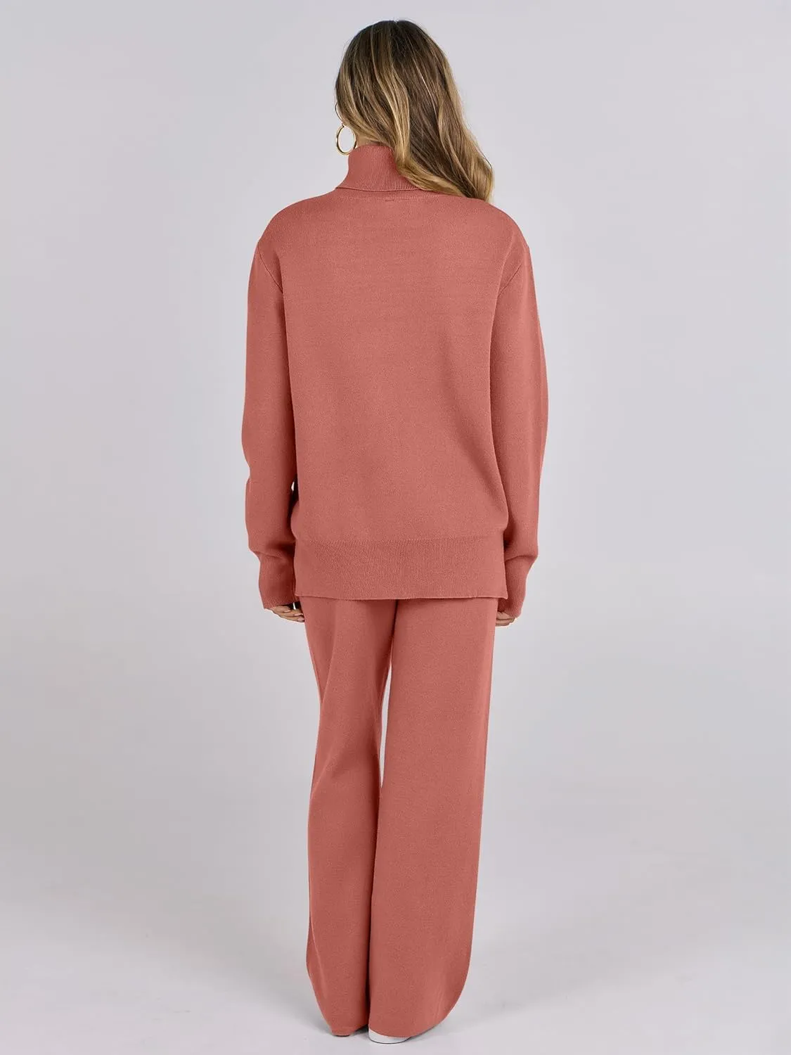 ANRABESS Womens 2 Piece Outfits Sweater Sets Loose Turtlenck Knit Pullover Top Wide Leg Pants 2024 Fall Lounge Sweatsuits