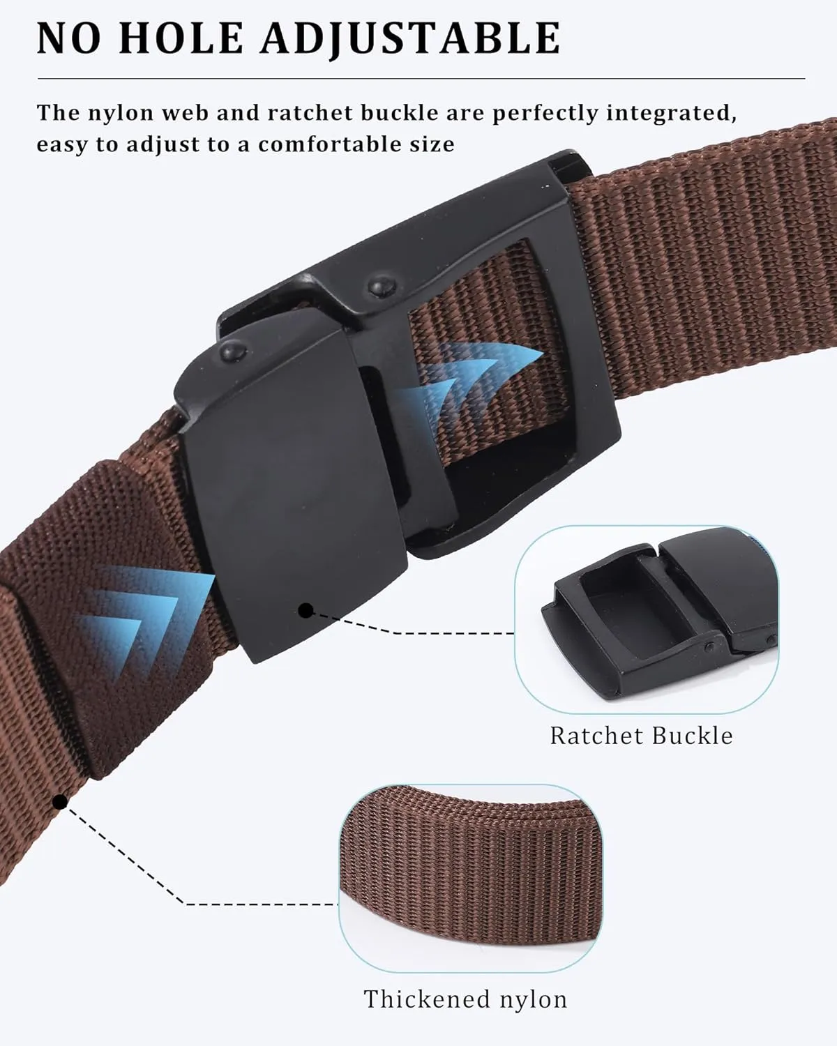 AWAYTR Mens Nylon Ratchet Belt - No Holes Casual Web Belt with Slide Metal Buckle for Jeans Golf