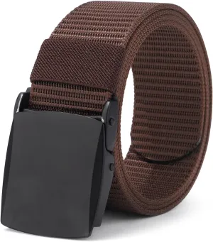 AWAYTR Mens Nylon Ratchet Belt - No Holes Casual Web Belt with Slide Metal Buckle for Jeans Golf