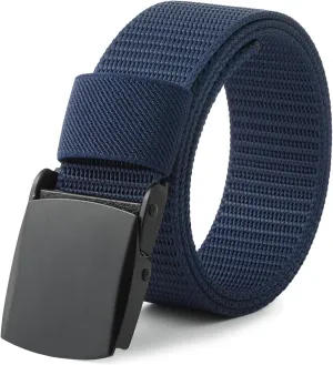 AWAYTR Mens Nylon Ratchet Belt - No Holes Casual Web Belt with Slide Metal Buckle for Jeans Golf