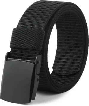 AWAYTR Mens Nylon Ratchet Belt - No Holes Casual Web Belt with Slide Metal Buckle for Jeans Golf