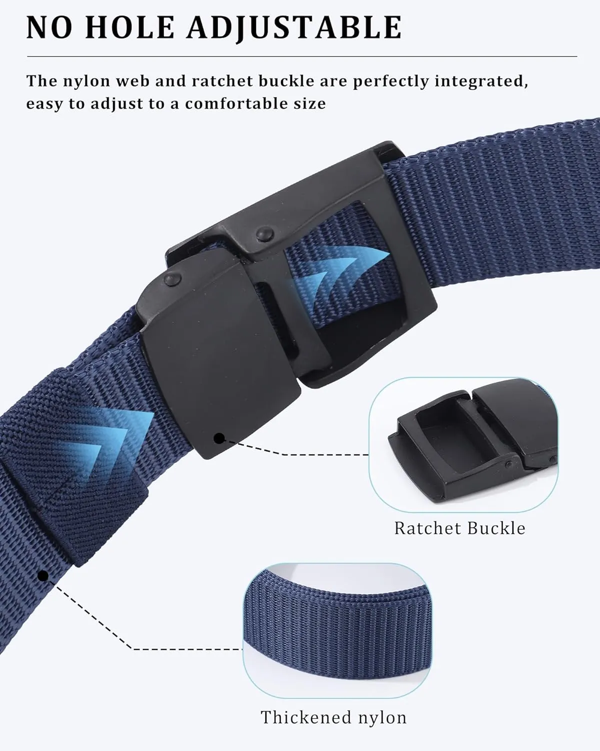 AWAYTR Mens Nylon Ratchet Belt - No Holes Casual Web Belt with Slide Metal Buckle for Jeans Golf