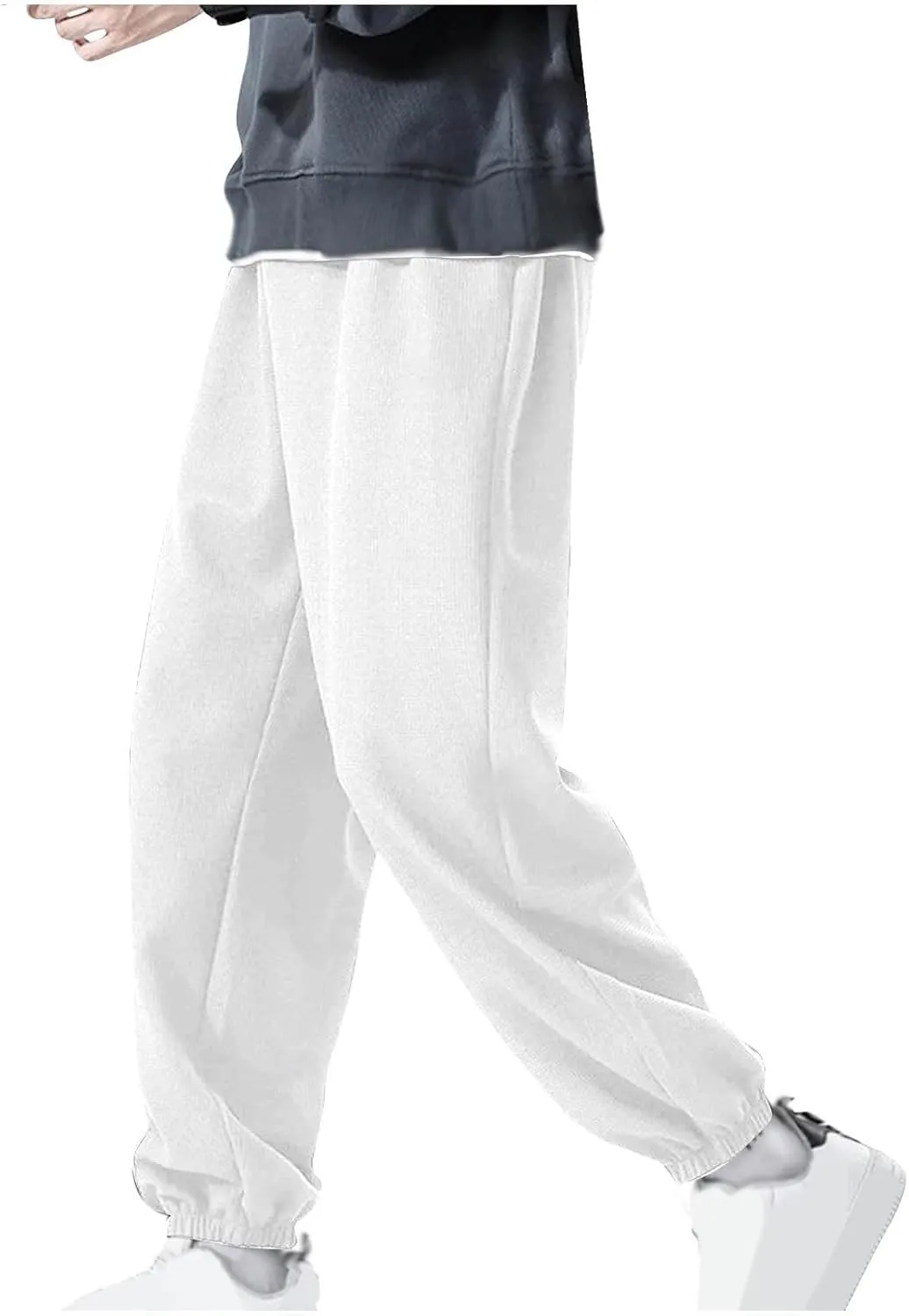 Aymnlox Mens Baggy Casual Pants Fashion Solid Tapered Parachute Waffle Pants Lightweight Athletic Joggers Trouser with Pocket