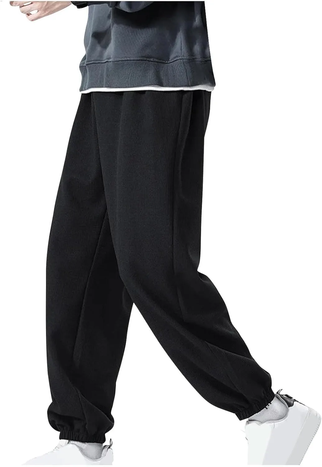 Aymnlox Mens Baggy Casual Pants Fashion Solid Tapered Parachute Waffle Pants Lightweight Athletic Joggers Trouser with Pocket