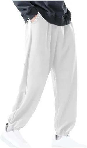 Aymnlox Mens Baggy Casual Pants Fashion Solid Tapered Parachute Waffle Pants Lightweight Athletic Joggers Trouser with Pocket