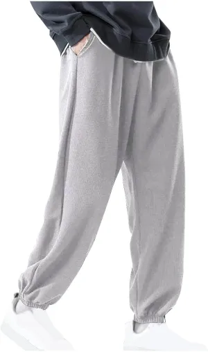 Aymnlox Mens Baggy Casual Pants Fashion Solid Tapered Parachute Waffle Pants Lightweight Athletic Joggers Trouser with Pocket