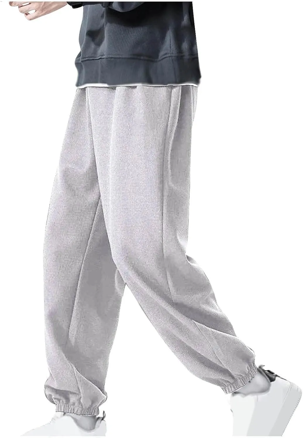 Aymnlox Mens Baggy Casual Pants Fashion Solid Tapered Parachute Waffle Pants Lightweight Athletic Joggers Trouser with Pocket