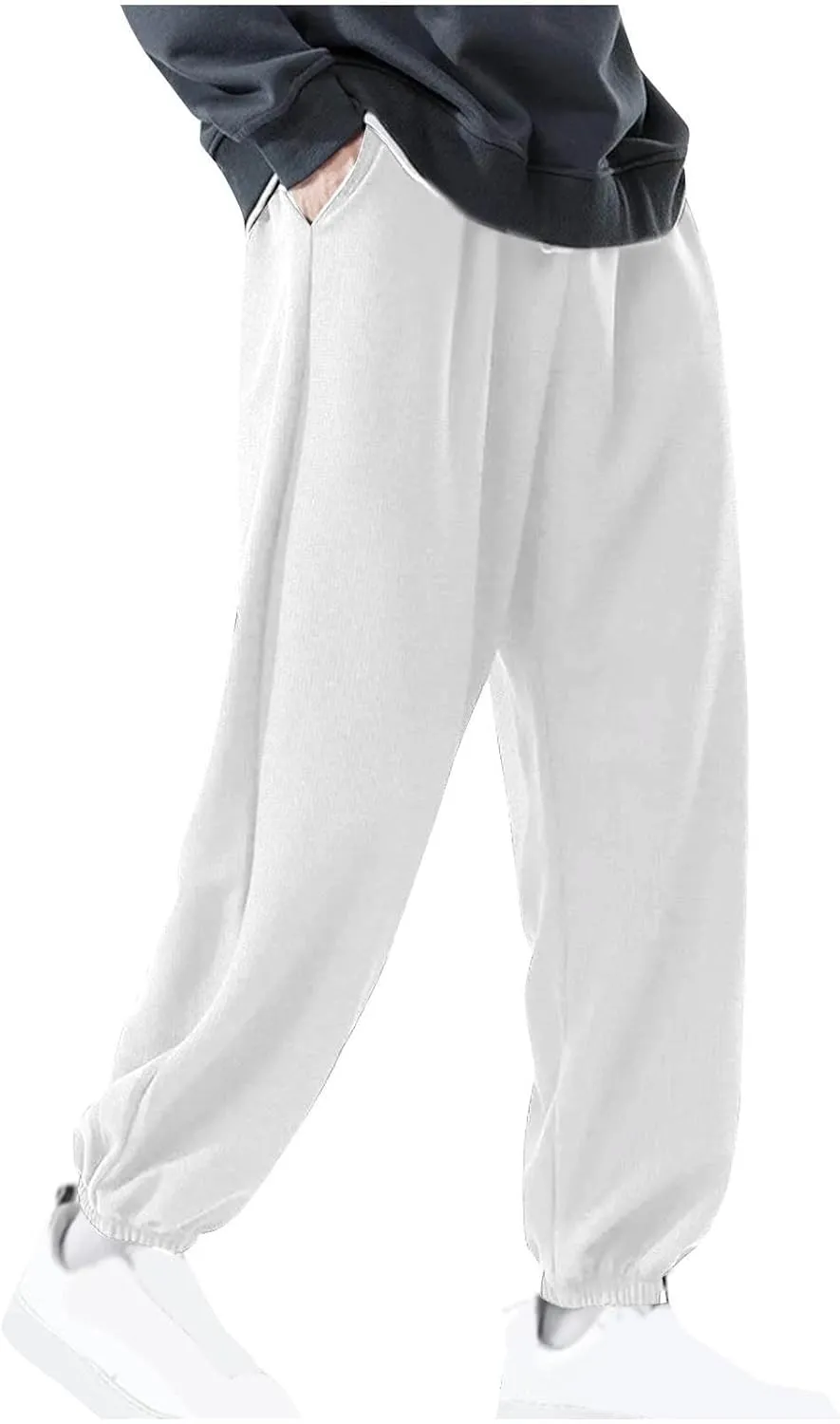 Aymnlox Mens Baggy Casual Pants Fashion Solid Tapered Parachute Waffle Pants Lightweight Athletic Joggers Trouser with Pocket