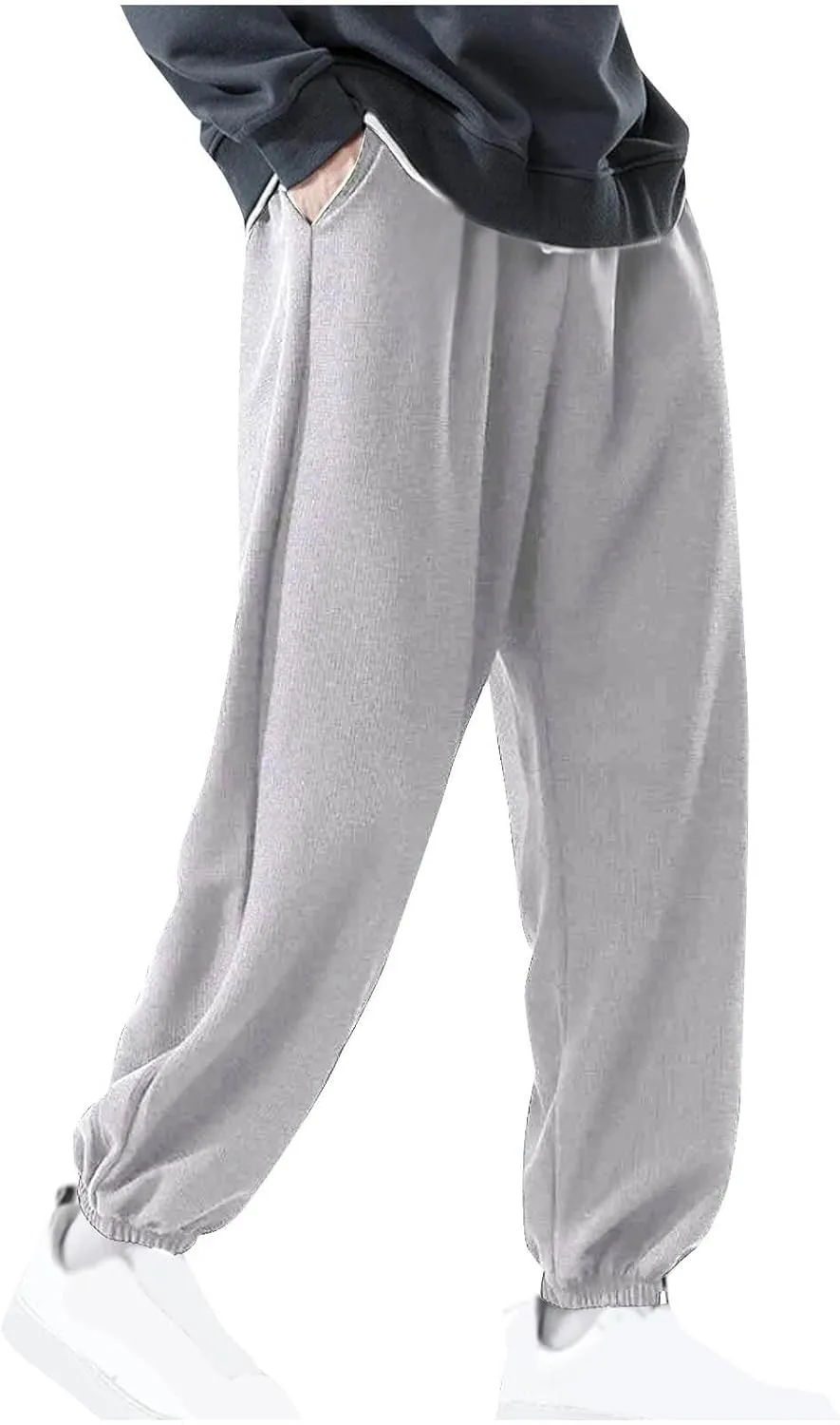 Aymnlox Mens Baggy Casual Pants Fashion Solid Tapered Parachute Waffle Pants Lightweight Athletic Joggers Trouser with Pocket