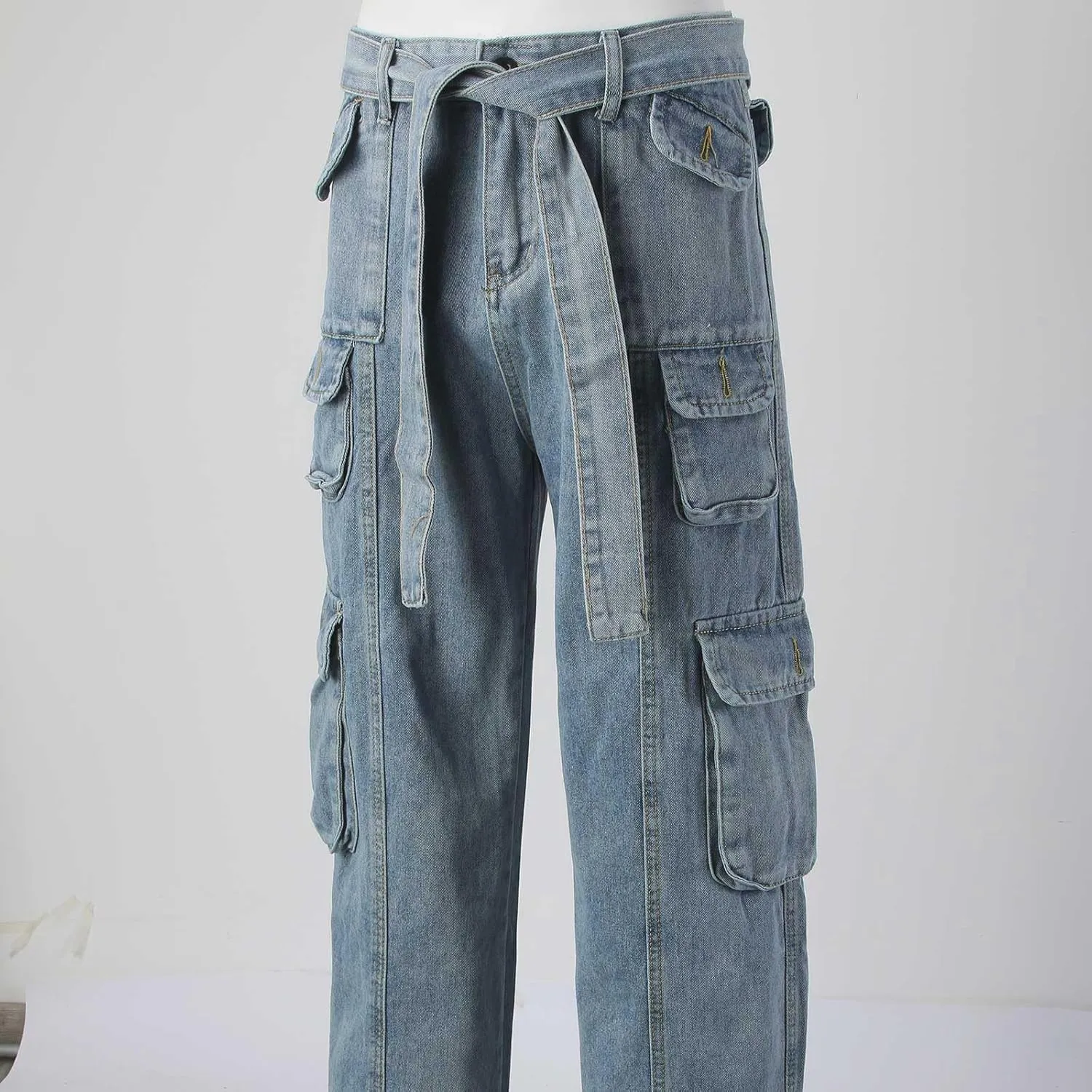 Baggy Cargo Jeans for Men Y2K Vintage Straight Wide Leg Aesthetic Clothes 90s Hip Hop Streetwear Trousers