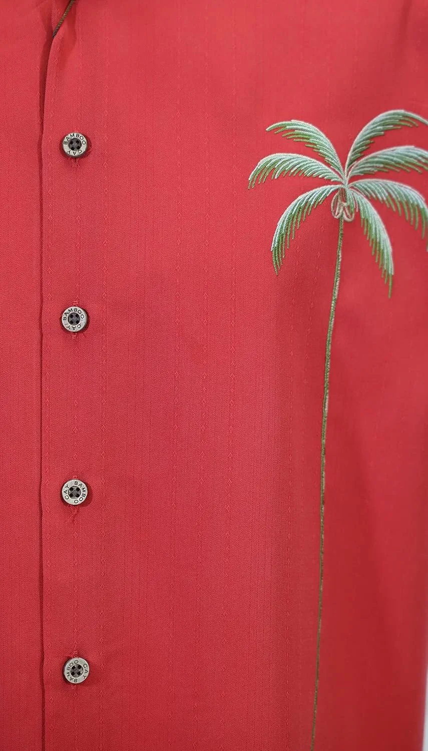 Bamboo Cay Men's Single Palm Embroidered Hawaiian Shirt
