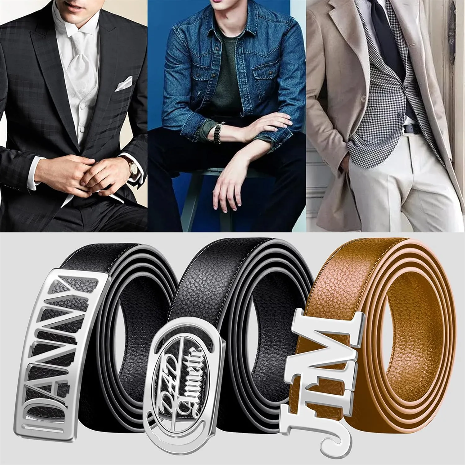 BAUMA AUTO Mens Leather Belt Personalized Customed Classic Concealed Carry EDC Belt Men's Fashion Dress Belt