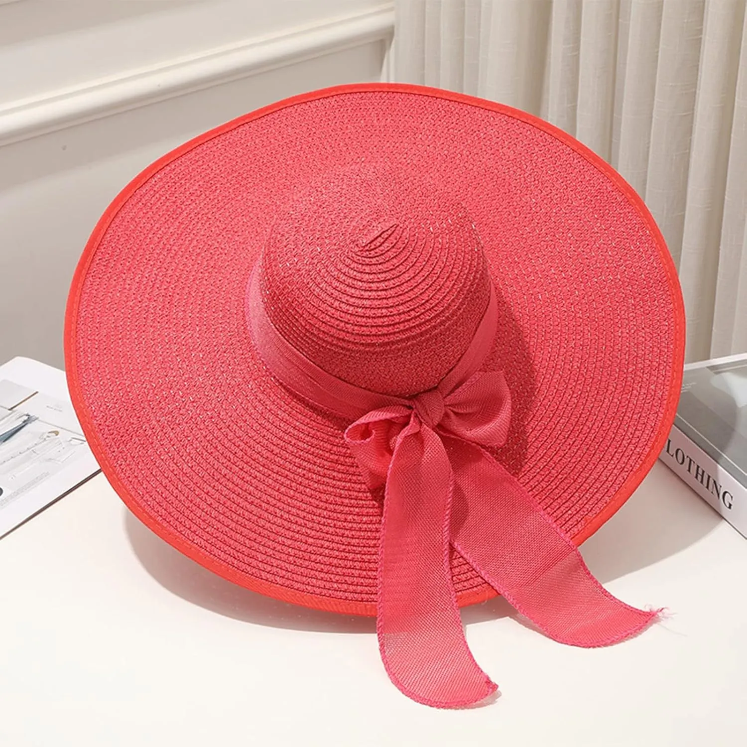 Beach Sun Hats for Women Wide Brim Straw Womens Summer Hat with Wind Lanyard Roll Up, Foldable Beach Hat UV Protection